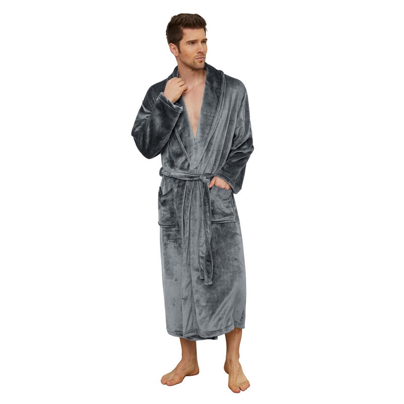 U2SKIIN Mens Fleece Robe Plush Collar Shawl Bathrobe(Grey,2XL/3XL) - Image 1